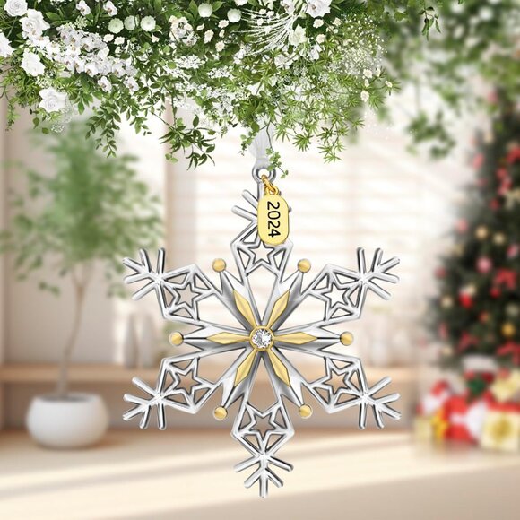🆕 Christmas Tree Ornaments Set 3 Pieces Metallic Snowflake Hanging Home Decor - Picture 5 of 7